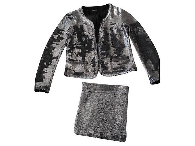 Maje Silver Sequin Blazer Jacket Silvery