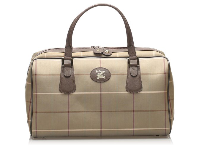 Burberry Brown Plaid Canvas Boston Bag Multiple colors Leather Cloth Pony-style calfskin Cloth  ref.241663