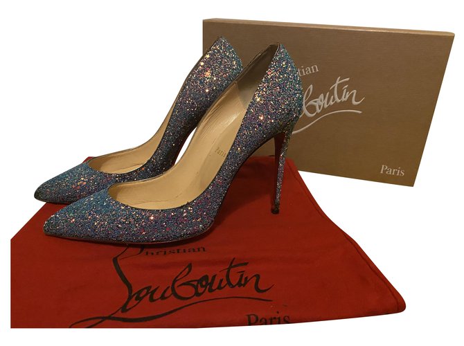 Christian Louboutin Pigalle Follies 100 Glitter Dragonfly Blue Leather  ref.241680