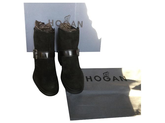 Hogan Black Leather Ankle Boots
