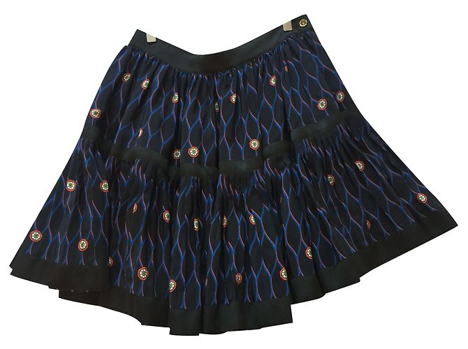Autre Marque Bedruckter Seidenrock Corolla Schwarz