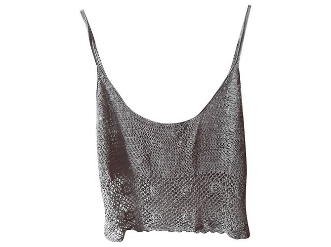 Top Court Caroll Cinza de Viscose e Strass Cinza antracite