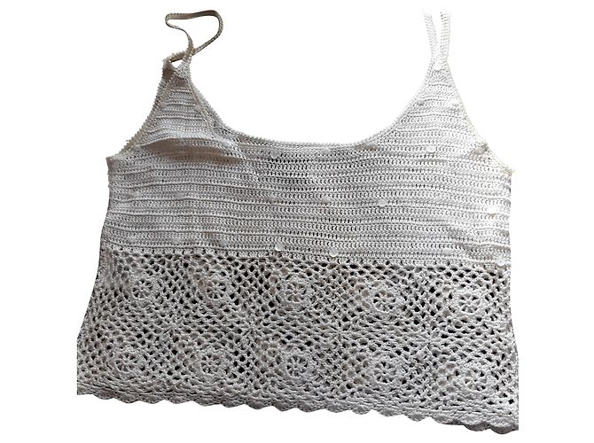 Top Court Caroll Cru em Viscose e Strass Fora de branco