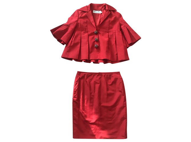 Dior Rock Anzug Rot Seide Baumwolle  ref.241874