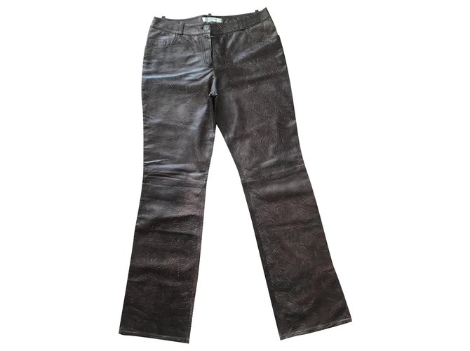 Dior Pants, leggings Brown Lambskin  ref.241886