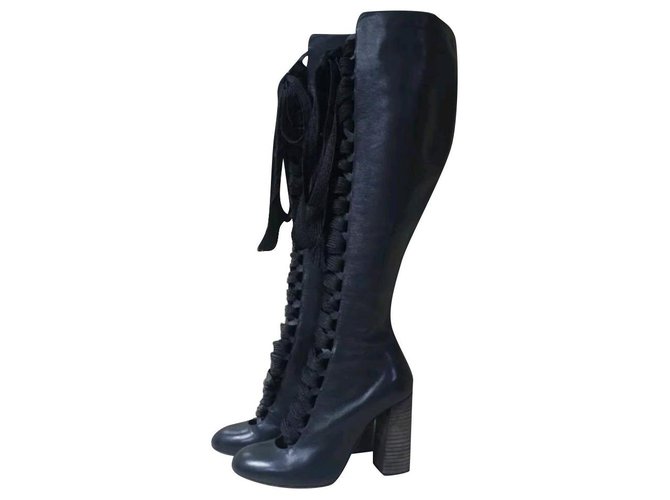 CHLOÉ LACE-UP KNEE-HIGH BOOTS Sz.36 Black Leather  ref.241915