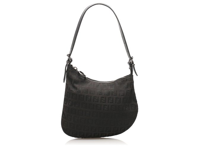 Fendi Black Zucchino Oyster Nylon Shoulder Bag Leather Pony-style calfskin Cloth  ref.242009