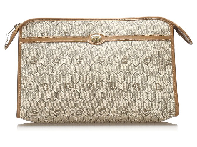 Dior Brown Honeycomb Clutch Bag Braun Beige Leder Kunststoff Kalbähnliches Kalb  ref.242028