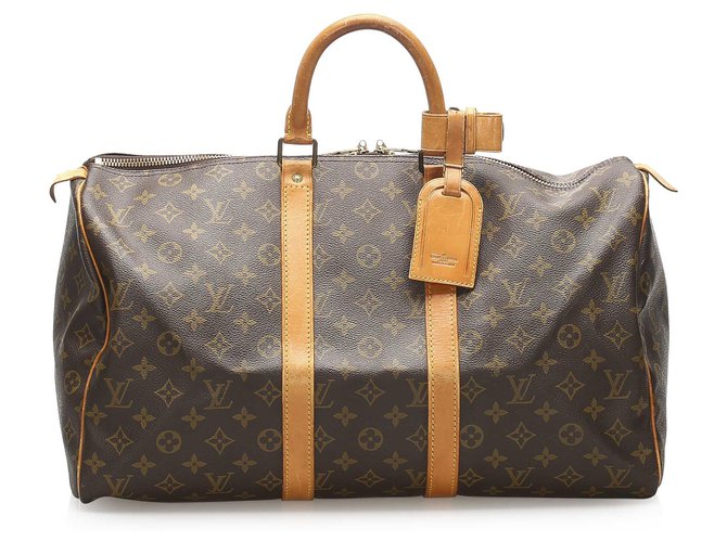 Louis Vuitton Brown Monogram Keepall 45 Leather Cloth  ref.242037