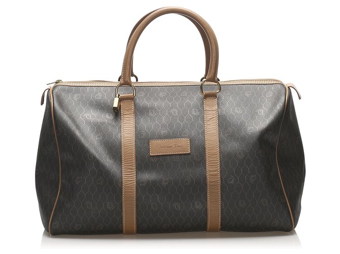 Dior Black Honeycomb Travel Bag Brown Leather Plastic Pony-style calfskin  ref.242070
