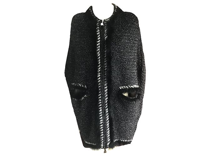 Chanel Cape Poncho Black White