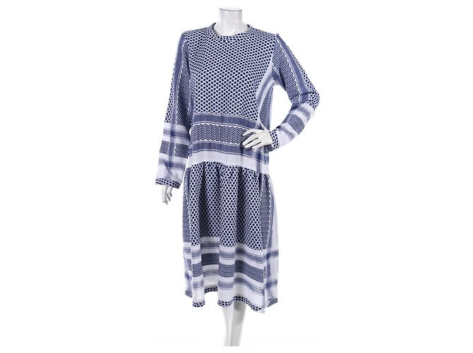 Cecilie Copenhagen Baumwollkleid Weiß Blau Größe M