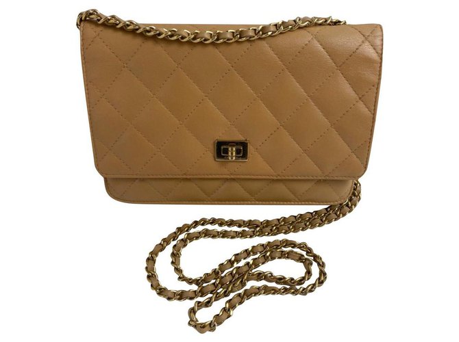 Wallet On Chain Chanel Cuir Beige  ref.242241
