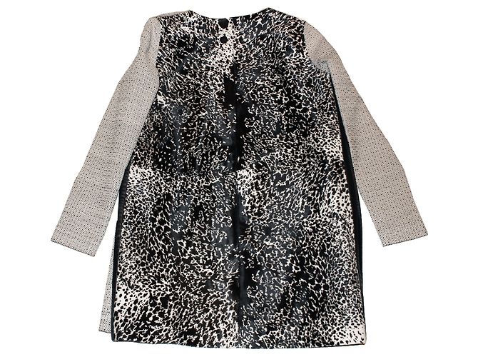 Fendi Giacca Lunga in Pelle di Vitello Nera e Bianco Nero Bianco sporco
