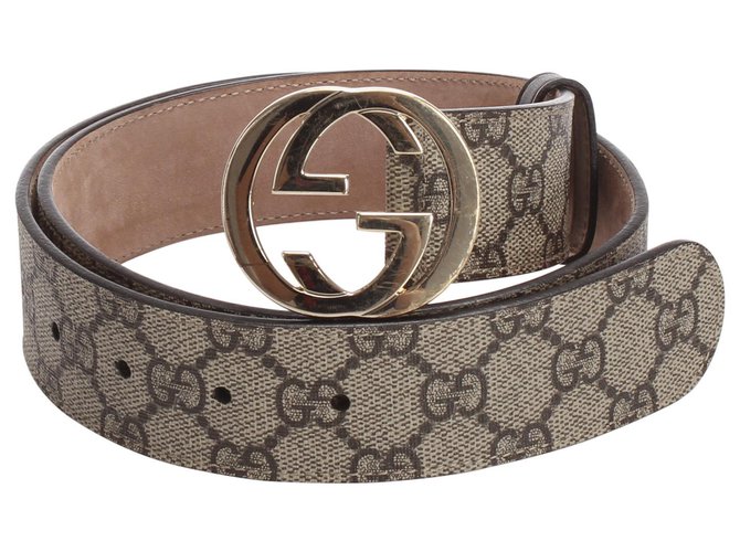Gucci Brown GG Supreme lined G Belt Beige Leather Cloth Cloth  ref.242322