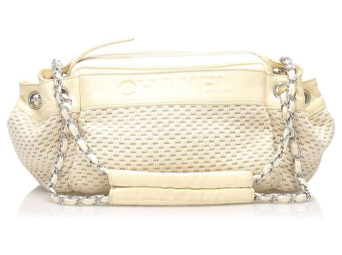 Chanel White Lax Accordion Wool Shoulder Bag Leather Pony-style calfskin Cloth  ref.242339