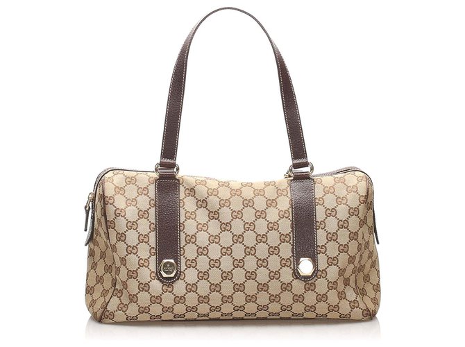 Gucci Brown GG Canvas Charmy Handbag Beige Dark brown Leather Cloth Pony-style calfskin Cloth  ref.242343