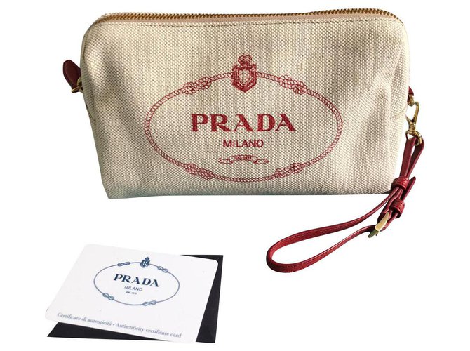 Saffiano New Prada clutch Cream Cloth  ref.242366