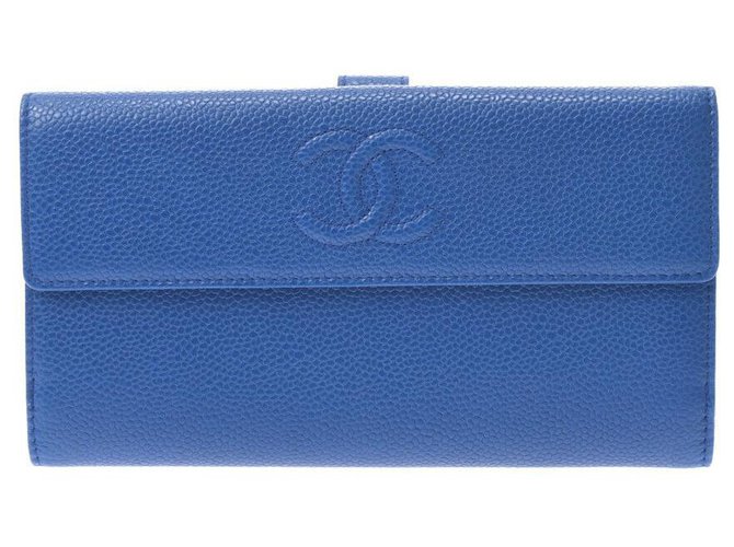 Chanel Geldbörse Blau Leder  ref.242377