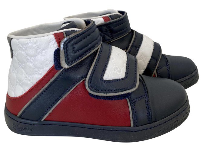 Gucci Sneakers White Red Grey Navy blue Leather  ref.242404