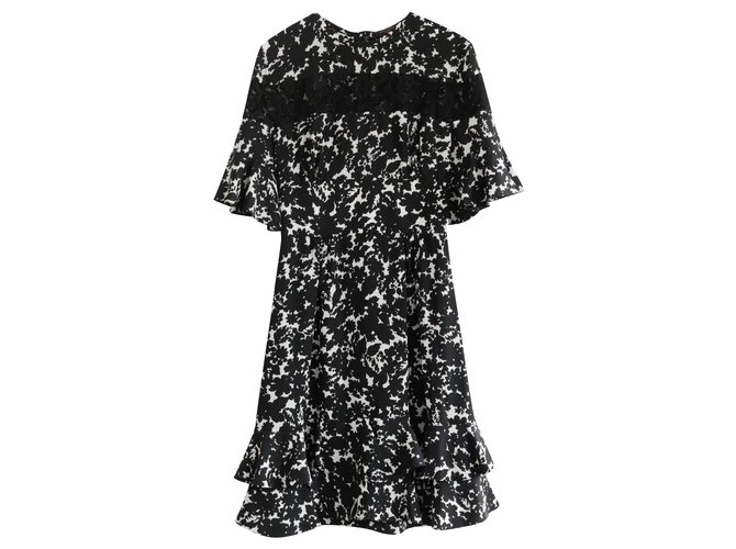 Louis Vuitton Black Floral Print Crepe Ruffled Dress M Louis