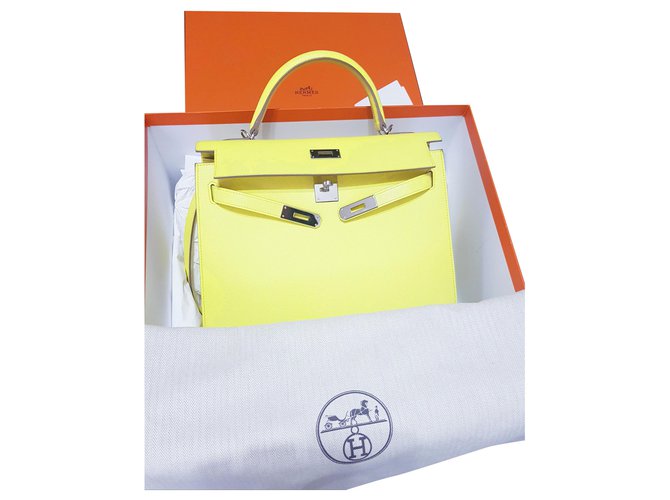 Hermès Hermes Kelly Sellier Epsom 32 Amarelo Couro  ref.242449