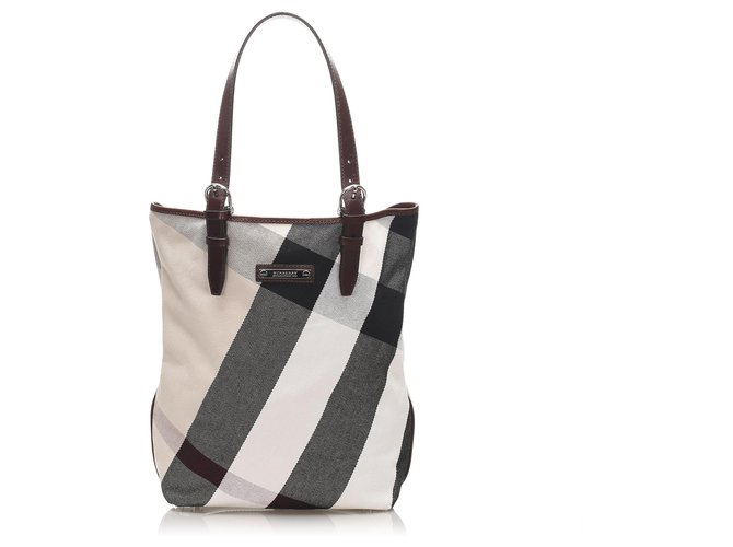 Burberry Brown Supernova Check Tote Bag Multiple colors Beige Leather Cloth Pony-style calfskin Cloth  ref.242572