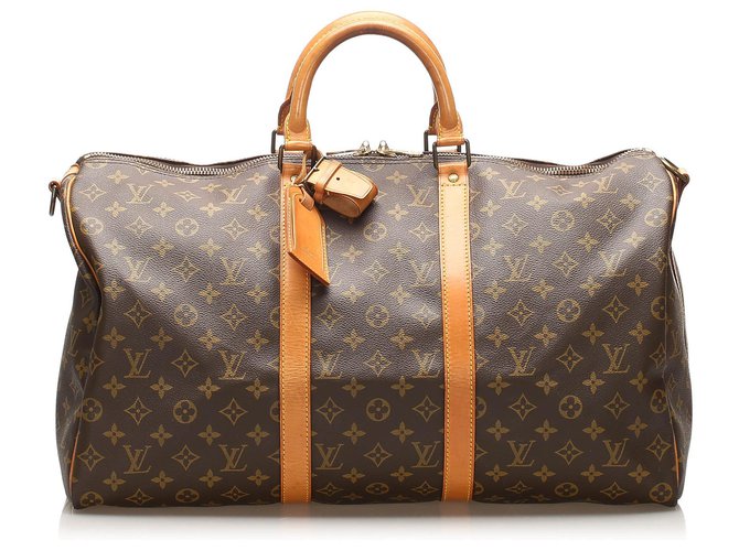 Louis Vuitton Brown Monogram Keepall 50 Leather Cloth  ref.242618
