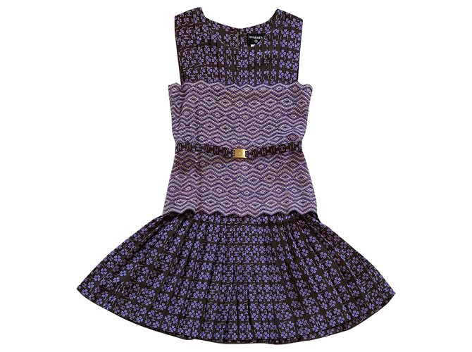 Chanel Dresses Multiple colors Purple Silk Wool Viscose ref.242659