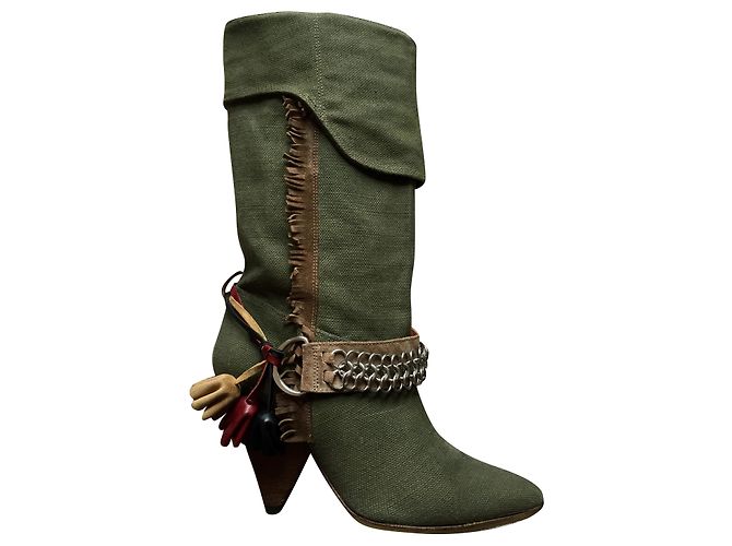 Isabel Marant Cowboy Boots Olive Green Cloth