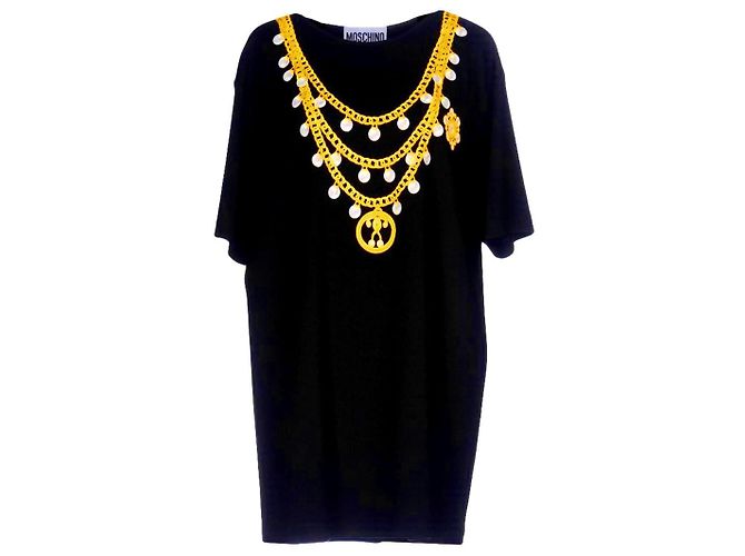 ,,MOSCHINO COUTURE "MINI VESTIDO DE JERSEY CON ESTAMPADO * Gr. L * Negro