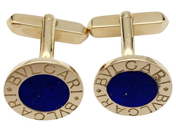 Boutons de manchette Bulgari "Gemelli BVLGARI BVLGARI", or jaune et lapis lazuli  ref.242782