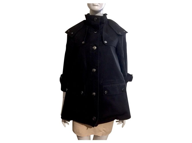 Burberry Hooded trench coat with nova check lining Black Cotton  ref.242800
