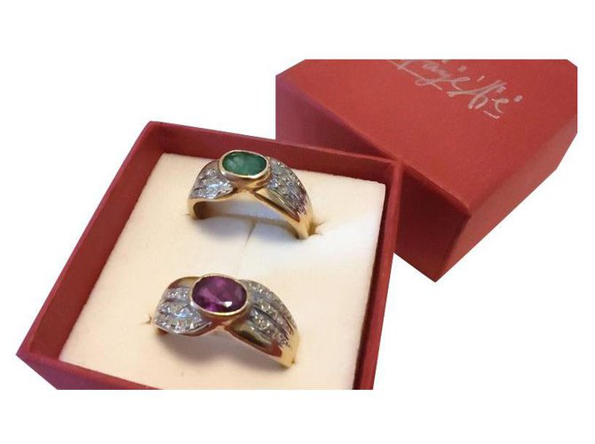 Autre Marque 2 Gold rings and precious stones Multiple colors  ref.242808