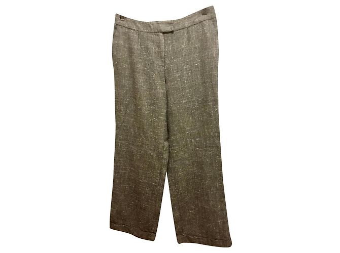 Escada Calça mista de lã e seda Marrom Bege
