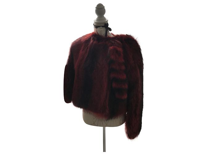 Givenchy Mantella Giacca in Pelliccia di Procione Nero e Rosso
