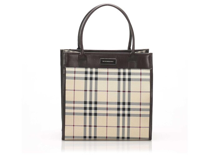 Burberry Brown House Check Canvas Handbag Multiple colors Beige Leather Cloth Pony-style calfskin Cloth  ref.242899