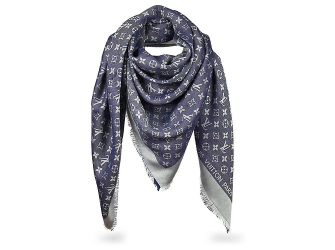 Louis Vuitton Sciarpa Monogram Blu Seta