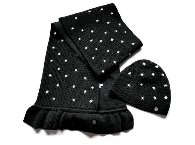 Christian Dior Star Beanie & Scarfe Black Wool  ref.242992