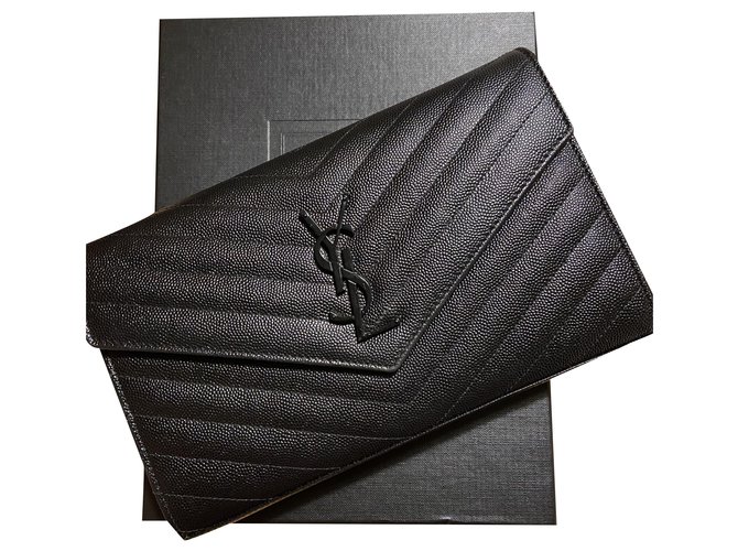 Saint Laurent Monogram Embossed Leather Chain Wallet