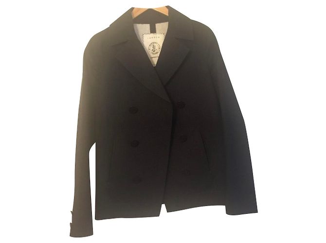 Sandro Black Pea Coat Men