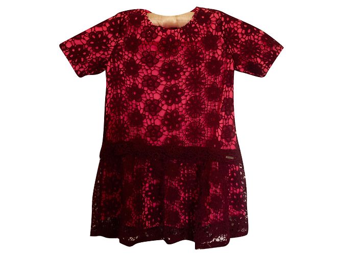 Dkny Mädchen Kleid aus Baumwolle Rosa Dunkelrot Pink Bordeaux