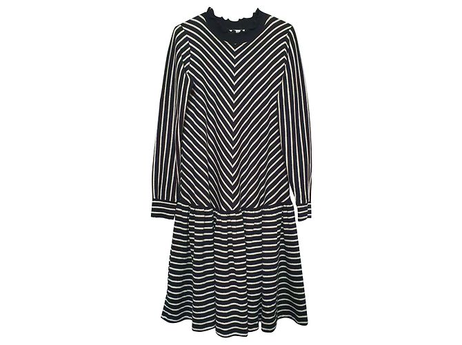 Mads Norgaard Gestreiftes Sweatshirt Kleid Schwarz Creme Silber Roh
