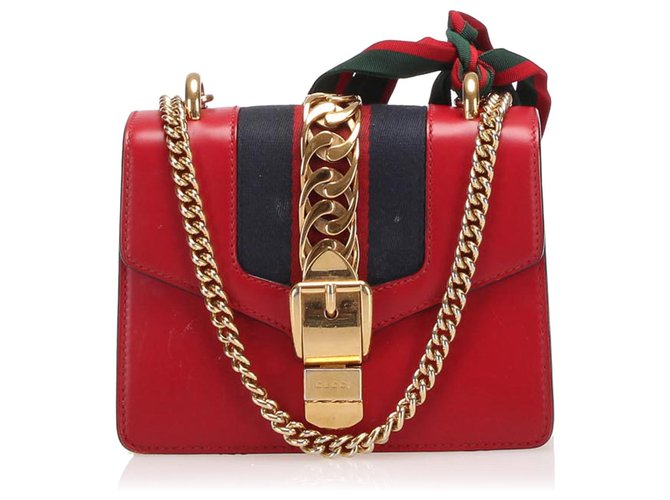Gucci Red Mini Sylvie Leather Chain Shoulder Bag Multiple colors Metal  Pony-style calfskin ref.243109 - Joli Closet