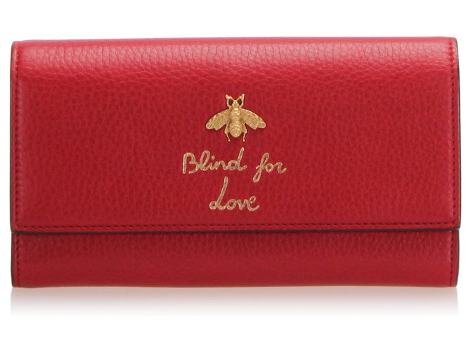 Gucci Red Blind for Love Leather Long Wallet Dark red Pony-style calfskin  ref.243157