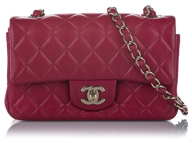Chanel Pink New Mini Classic Lambskin Flap Bag Leather Metal  ref.243175