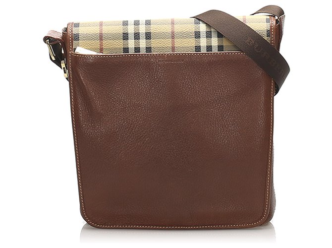 Burberry Brown House Check Leather Crossbody Bag Multiple colors Cloth Pony-style calfskin Cloth  ref.243186