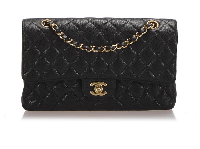 Chanel Black Jumbo Classic Caviar Leather Flap Bag Negro Dorado Cuero Metal  ref.243198