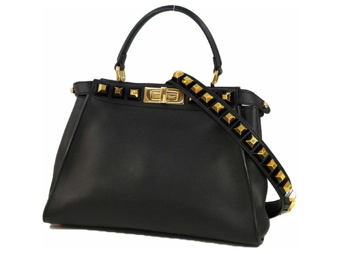 FENDI PEEKABOO Womens handbag 8BN290sr5F0KUR black/ gold hardware Leather  ref.243315