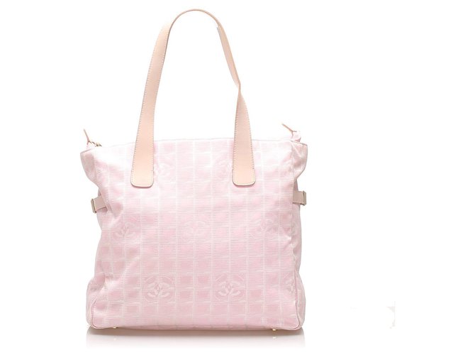 Chanel Pink New Travel Line Canvas Tote Bag White Leather Cloth Pony-style calfskin Cloth  ref.243429